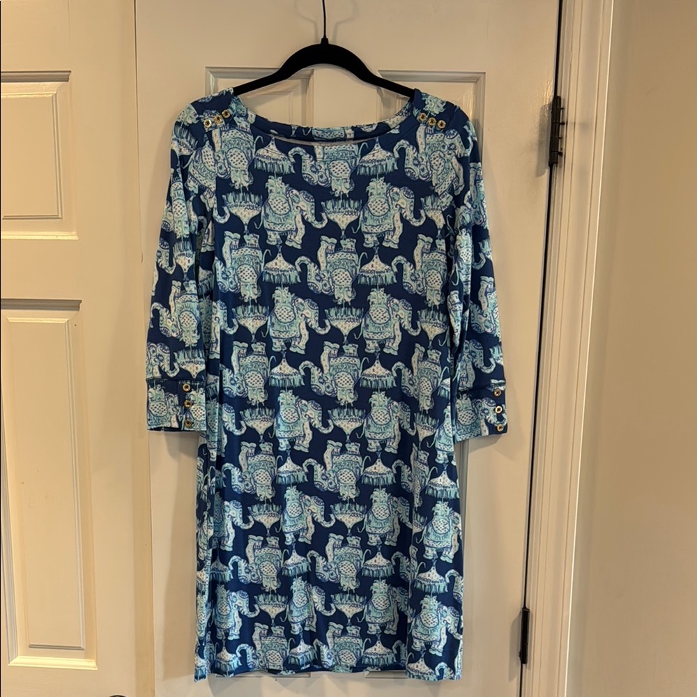 Lilly Pulitzer Blue and White Elephant Print Dress